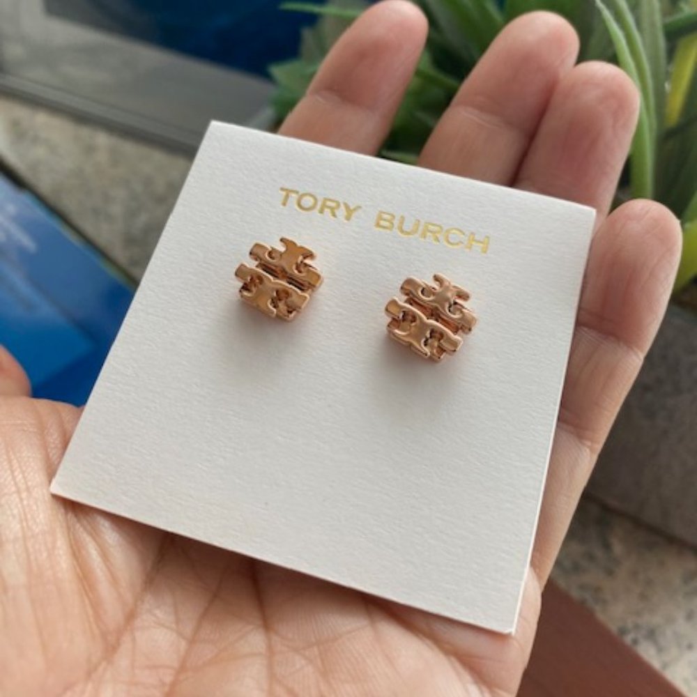 Tory Burch Logo ROSE GOLD Stud Earrings